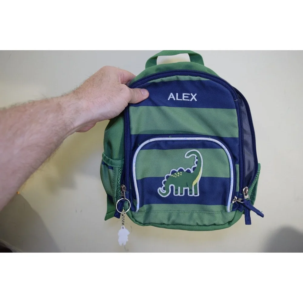 2019 Pottery Barn Kids ALEX Dinosaur Green Blue Stripe Toddler Mini Backpack Boy
